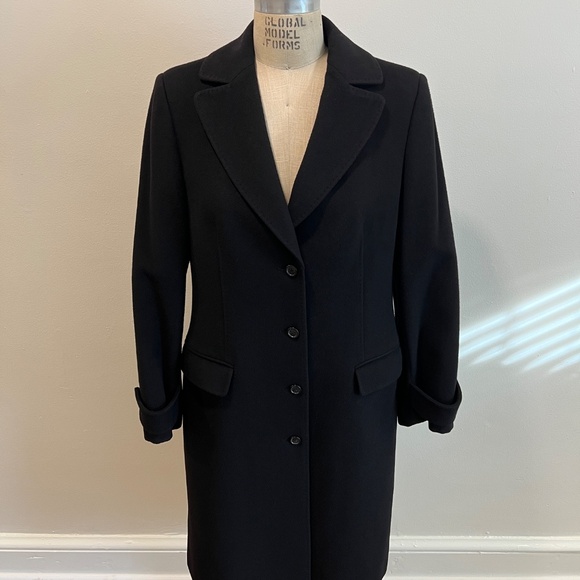 Brooks Brothers 346 Black Wool-Cashmere Blend Trench Coat, Women's Size 10 - Picture 1 of 15